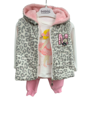 WAXOX ENSEMBLE bébé :  3 pièces rose, gris & gilet molletonné, référence: 0911221151