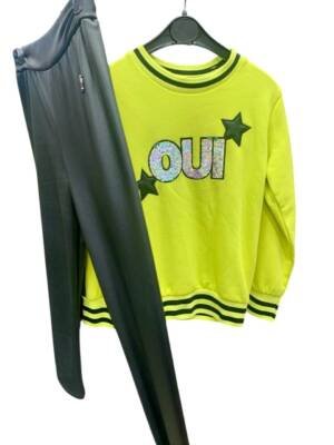 WAXOX Ensemble legging noir et pull vert fluo « OUI pailleté  » Référence 1011221713