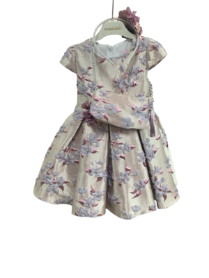 WAXOX Robe fille Pembele : rose chic brodée avec sac assorti & bandeau fleuri, référence 2701231925