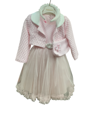 WAXOX Robe fille Pembele : rose tulle avec ceinture perles, veste, sac & bandeau, référence 2701231808