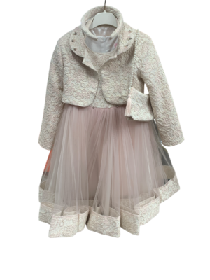 WAXOX Robe fille : rose & beige avec volant + veste + sac + bandeau, référence 2701231739
