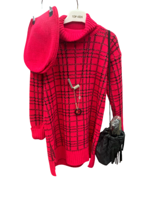 WAXOX robe chic rose fushia 4 pièces robe + sautoir + sac + bonnet, référence 2011221441