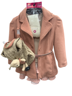WAXOX Ensemble cachemire 4 pièces avec robe, veste, sac à dos et collant, rose et beige, référence 2011221911