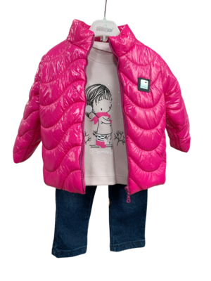WAXOX ENSEMBLE : Joy 3 pièces doudoune fuchsia, pull rose & jean, référence: 2811221135